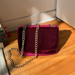 Purple burgundy velvet purse